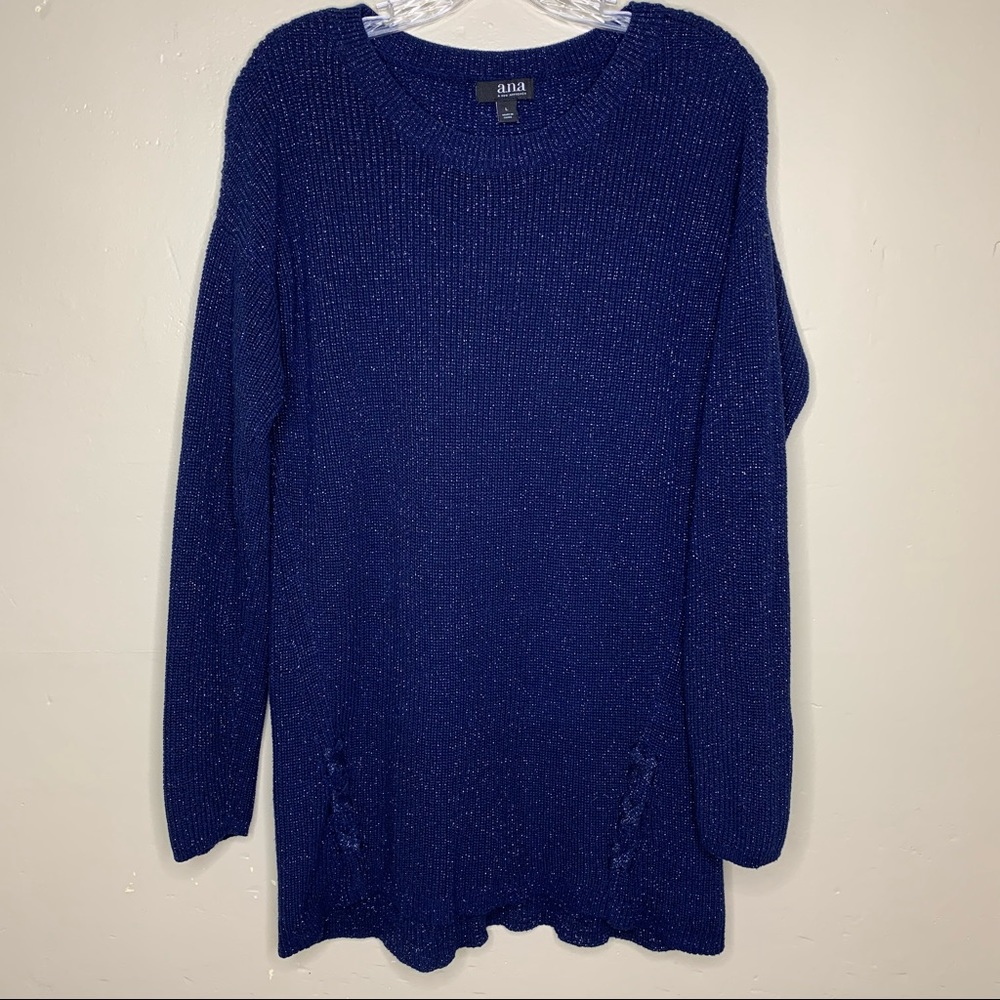 A.N.A. Crew Neck Sparkle Long Stretchy Sweater, Large